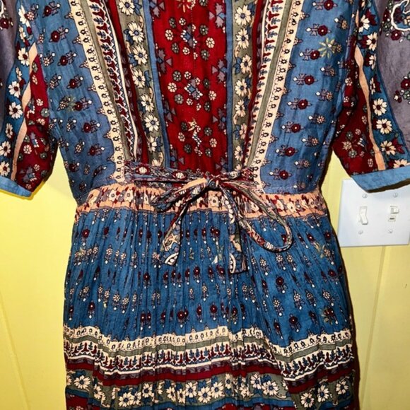 Vintage LaCera Pleated 90s Cotton Babydoll Maxi Dress Boho Hippie - Picture 6 of 12